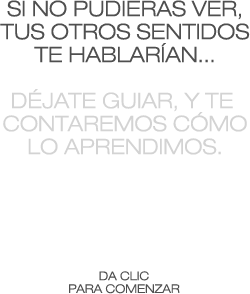 SI NO PUDIERAS VER, TUS OTROS SENTIDOS TE HABLARÍAN... DÉJATE GUIÁR, Y TE CONTAREMOS CÓMO LO APRENDIMOS.